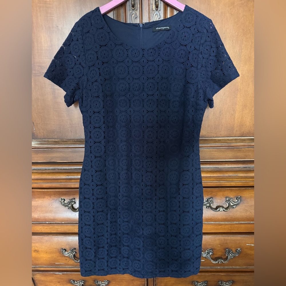 Sharagano Navy Blue Lace/ Eyelet Dress